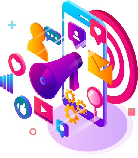 illustration telephone et icone réseaux sociaux